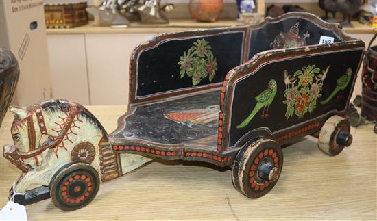 A painted Indian toy cart length 68cm